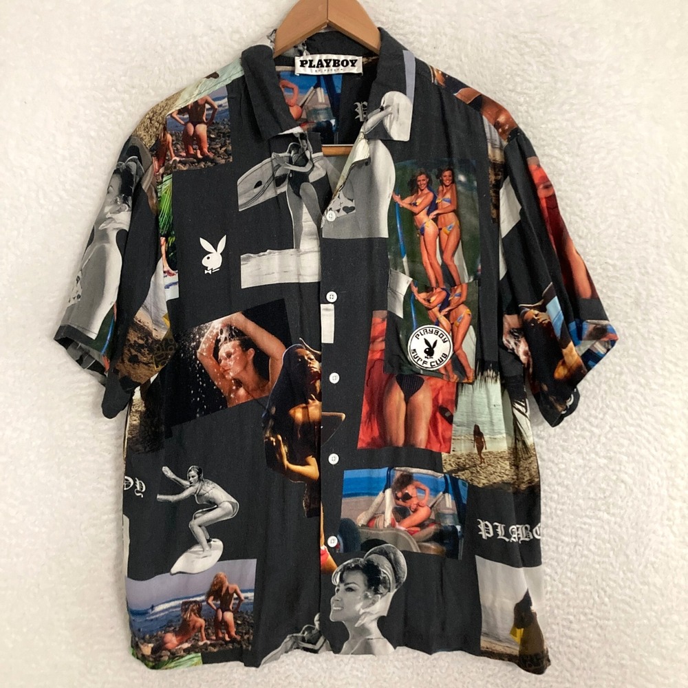 Playboy Surf Club Pacsun Shirt Mens M Short Sleeve Button Up Pin Up Girl Beach